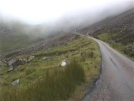 The road heads up into the clouds to Bealach na Ba, or Pass of the Cattle, here seen from 318 above sea level, which is around halfway up